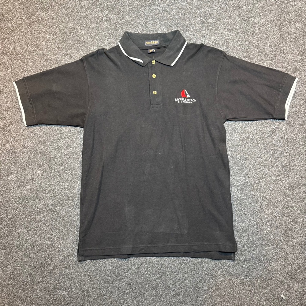 Pacific Blue Mens Myrtle Beach SC Polo Shirt Black Short Sleeve Cotton Large